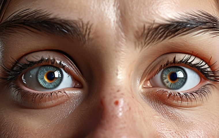 **Close-up of expressive eyes:** Capture a pair of human eyes reflecting a mix of emotions like happiness and sadness, emphasizing the depth of feeling conveyed through subtle cues.