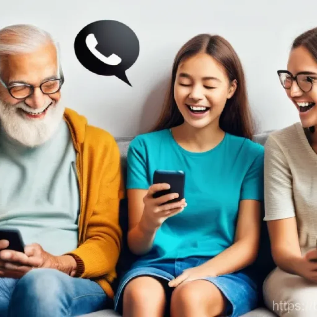 사회언어학 개념 - **Digital Language Across Generations:** A warm and inviting scene in a modern living room where a m...