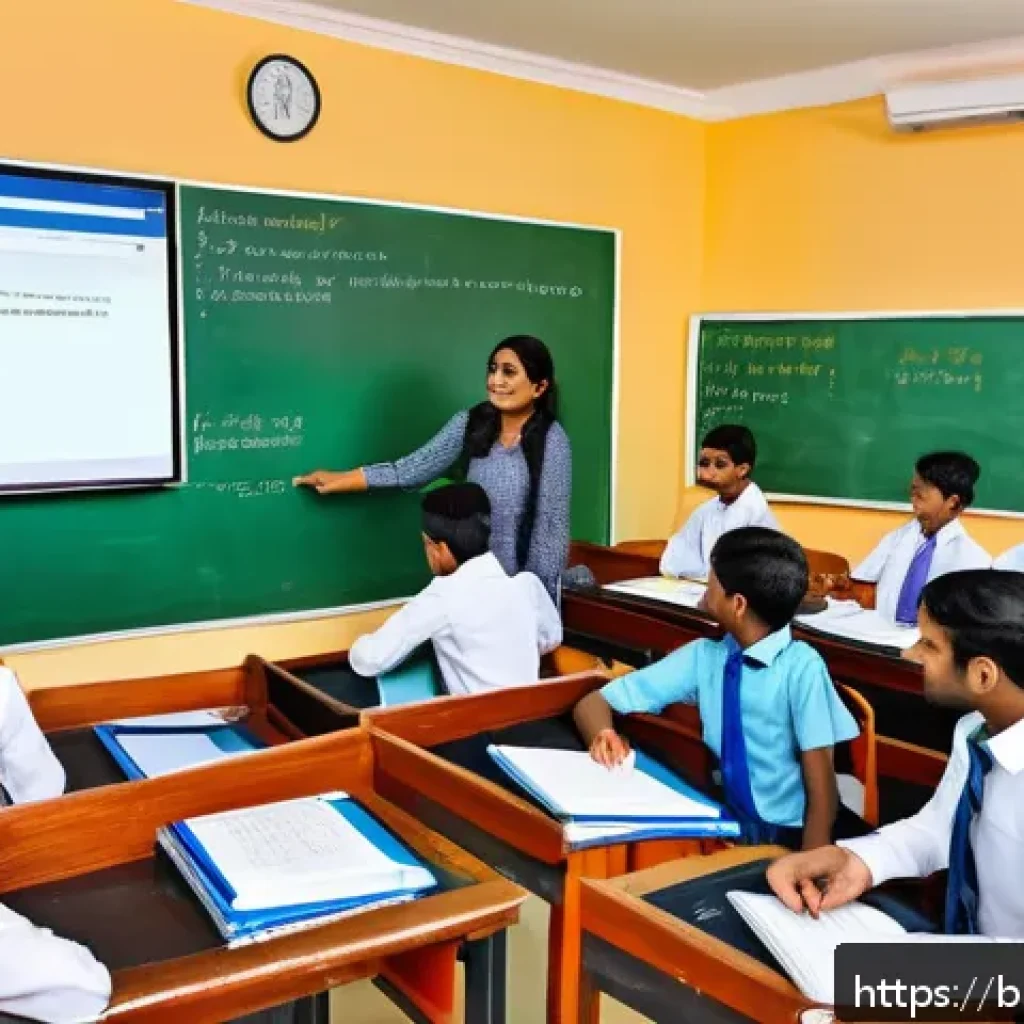코퍼스 언어학 - A detailed digital illustration of a Bengali language classroom scene focusing on syntax and sentenc...